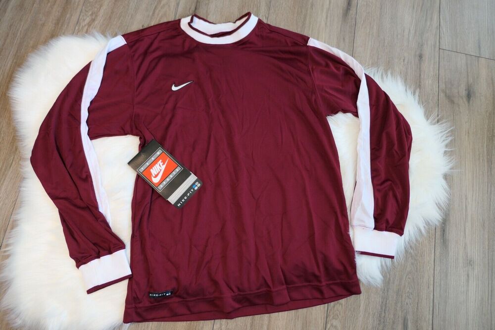 NWT Rare Vintage 90s NIKE Mens Small Polyester Maroon Long Sleeve Shirt